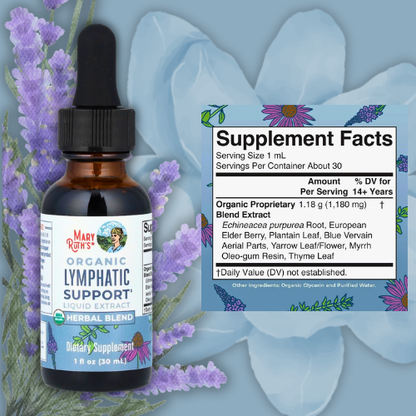 HerbaVive®  Lymphatic Support Herbal Blend Liquid Drops - USDA Organic Lymphatic Cleanse - Echinacea & Elderberry - Blue Vervain - Vegan - 30 Servings